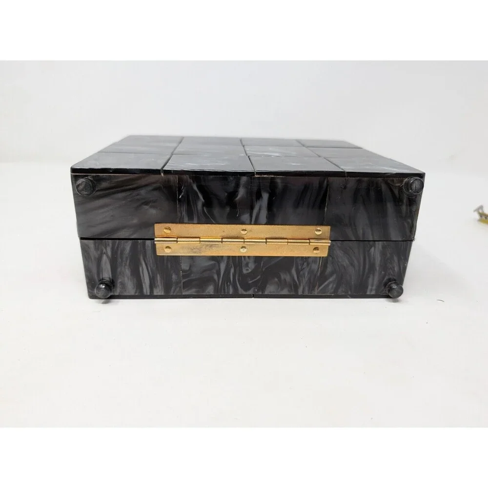 Vintage StyleCraft Handbag Purse Black Pearlized Marbled Lucite Vanity 60s As Is - Picture 5 of 11